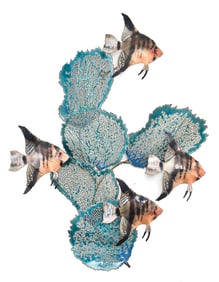 BOVANO OF CHESHIRE (ATTR.) COPPER & ENAMEL TROPICAL FISH WALL ART