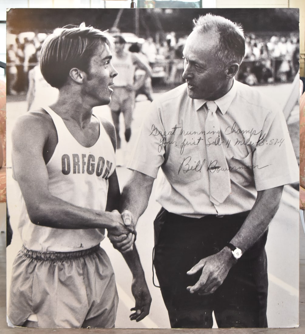CARA GAMBELL - UNIVERSITY OF OREGON'S BILL BOWERMAN & STEVE PREFONTAINE TRACK PRINT ON BOARD (1 of 2)