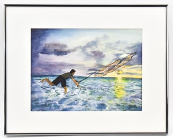 WY DUSTER 'NET FISHING' WATERCOLOR PAINTING