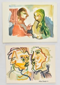 TWO NELSON SANDGREN 'CONVERSING COUPLES' WATERCOLOR PAINTINGS