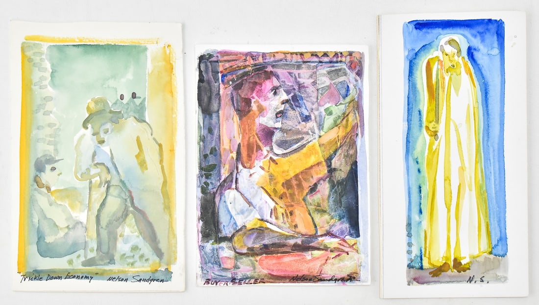 THREE FIGURAL NELSON SANDGREN WATERCOLOR PAINTINGS (1 of 2)