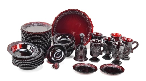 AVON 'CAPE COD 1876' RUBY RED TABLEWARE: MUGS, FRUIT BOWLS, DESSERT PLATES, & MORE