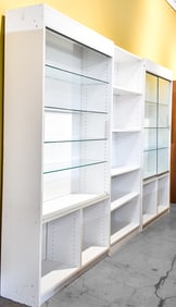 THREE WHITE DISPLAY BOOKCASES