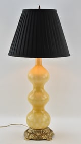 MID-CENTURY HANDBLOWN TRIPLE-BELL ART GLASS LAMP