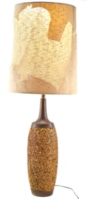 MID-CENTURY TALL DANISH TEAK & CORK TABLE LAMP