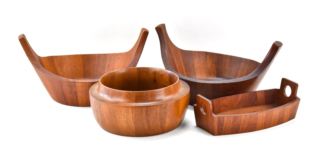 COLLECTION OF MID-CENTURY DANSK DENMARK STAVED TEAK VIKING BOWLS & OTHER (1 of 3)