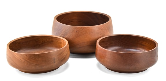 THREE LAURIDS LONBORG MIDCENTURY TEAK SALAD SERVING BOWLS