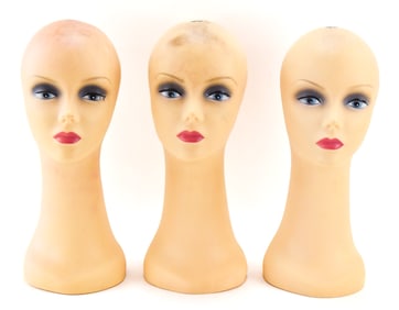 COLLECTION OF THREE VINTAGE TROIKA WIG DISPLAY MANNEQUIN HEADS