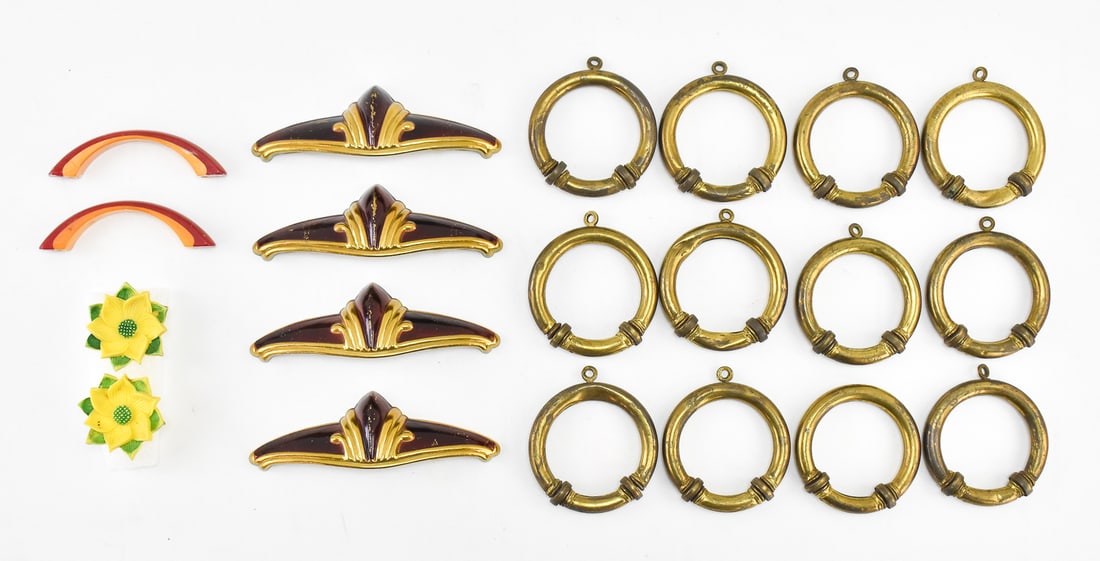 EARLY-MID 20TH CENTURY HARDWARE: CURTAIN RINGS, CURTAIN TIE BACKS, ART DECO PULLS, & MORE (1 of 2)