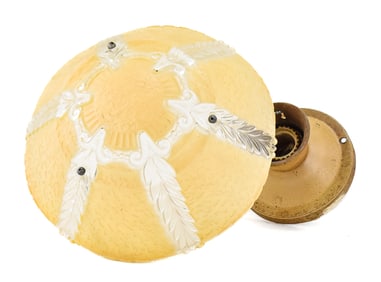 MID-CENTURY ART DECO CEILING LIGHT FIXTURE & SHADE