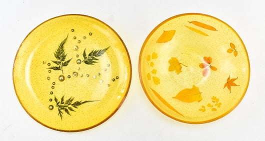 LATE 20TH CENTURY RESIN BOWL & DISH WITH PRESERVED FOLIAGE