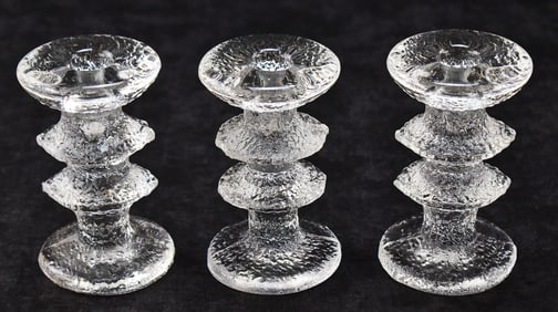 THREE IITTALA TWO-RING FESTIVO GLASS CANDLESTICKS