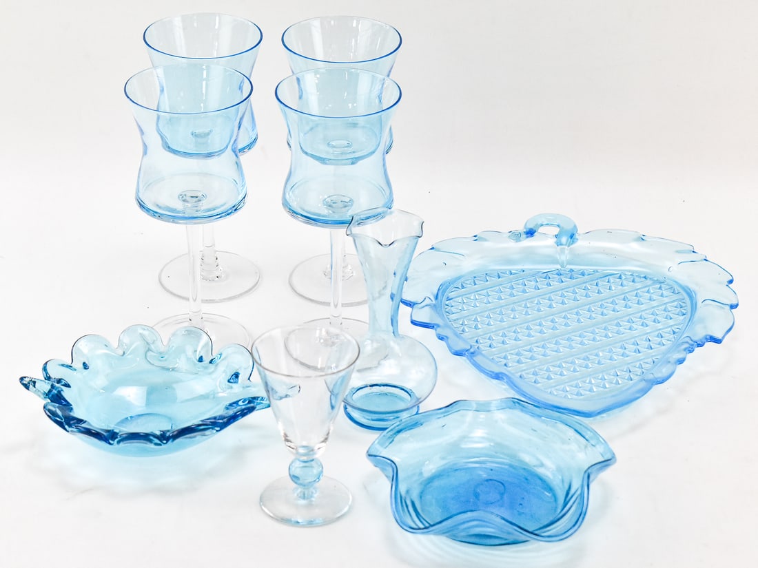 COLLECTION OF AQUA BLUE GLASSWARE (1 of 3)