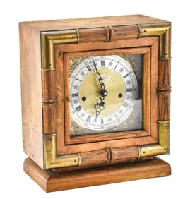 HOWARD MILLER CLOCK COMPANY BRASS & MAPLE MANTEL CLOCK No. 5002