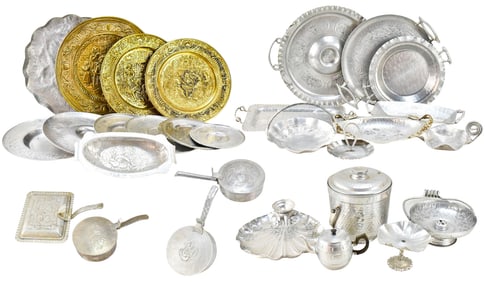 1930s-40s ASSORTED ALUMINUM & BRASS SERVING ITEMS