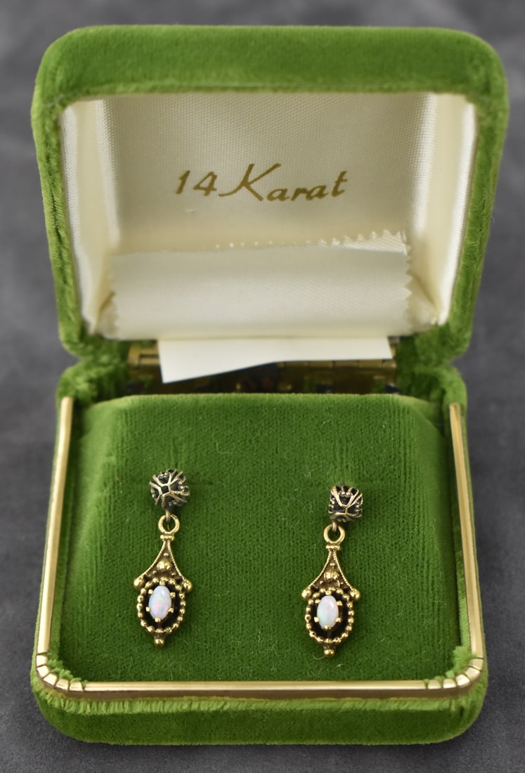 14K GOLD OPAL DANGLE EARRINGS (1 of 2)