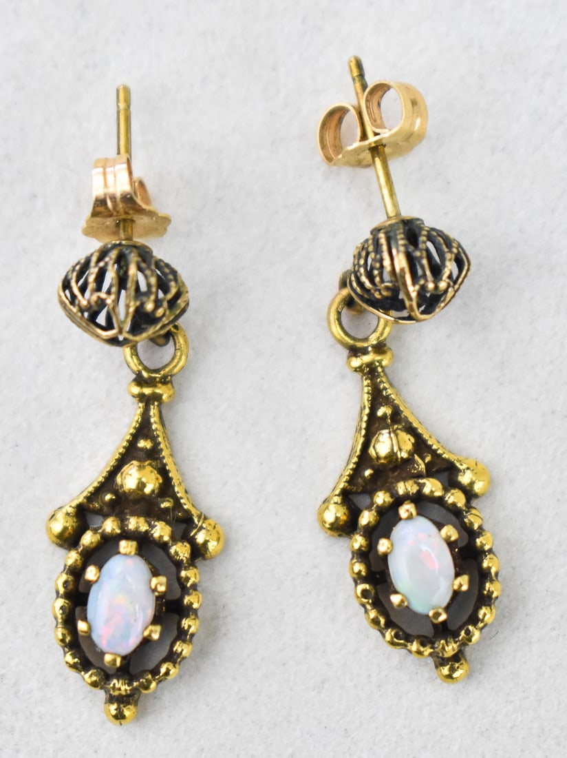 14K GOLD OPAL DANGLE EARRINGS - 2