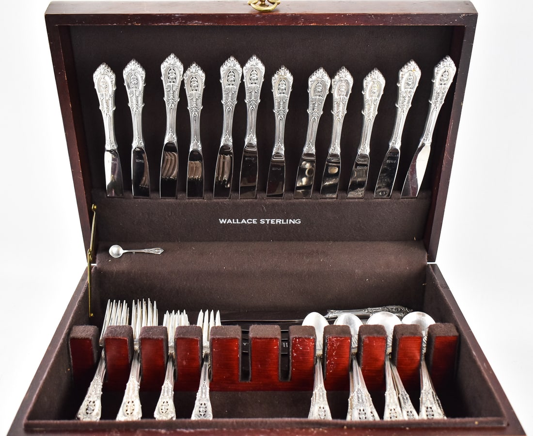WALLACE STERLING SILVER SILVERWARE SET, 'ROSE POINT' PATTERN C. 1934 - 3