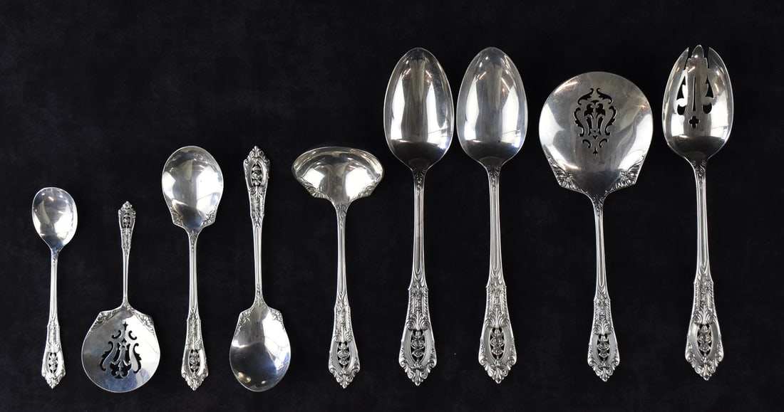 WALLACE STERLING SILVER SPOONS, 'ROSE POINT' PATTERN, C. 1934. (1 of 2)