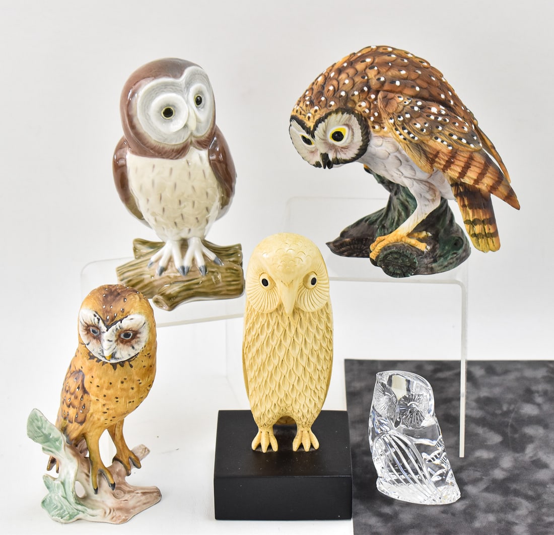 OWL DECORATIVE ASSORTMENT: LLADRO 'BUHO No. 2 (GREAT GRAY OWL)', WATERFORD OWL PAPERWEIGHT, & MORE (1 of 2)