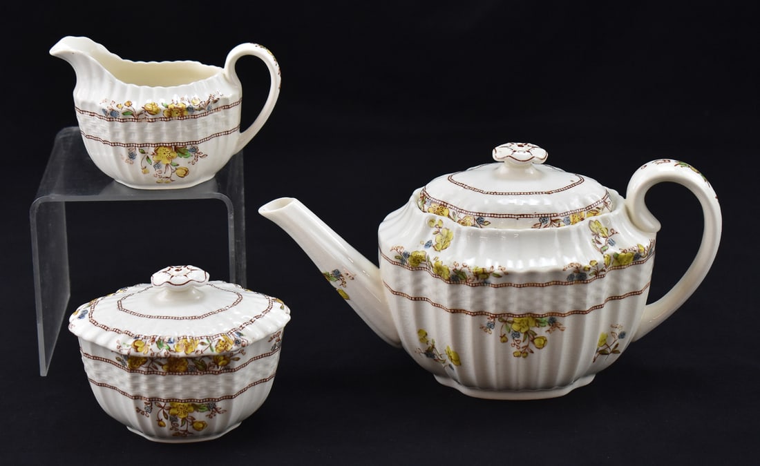 SPODE COPELAND 'BUTTERCUP' TEAPOT, LIDDED SUGAR, & CREAMER (1 of 4)