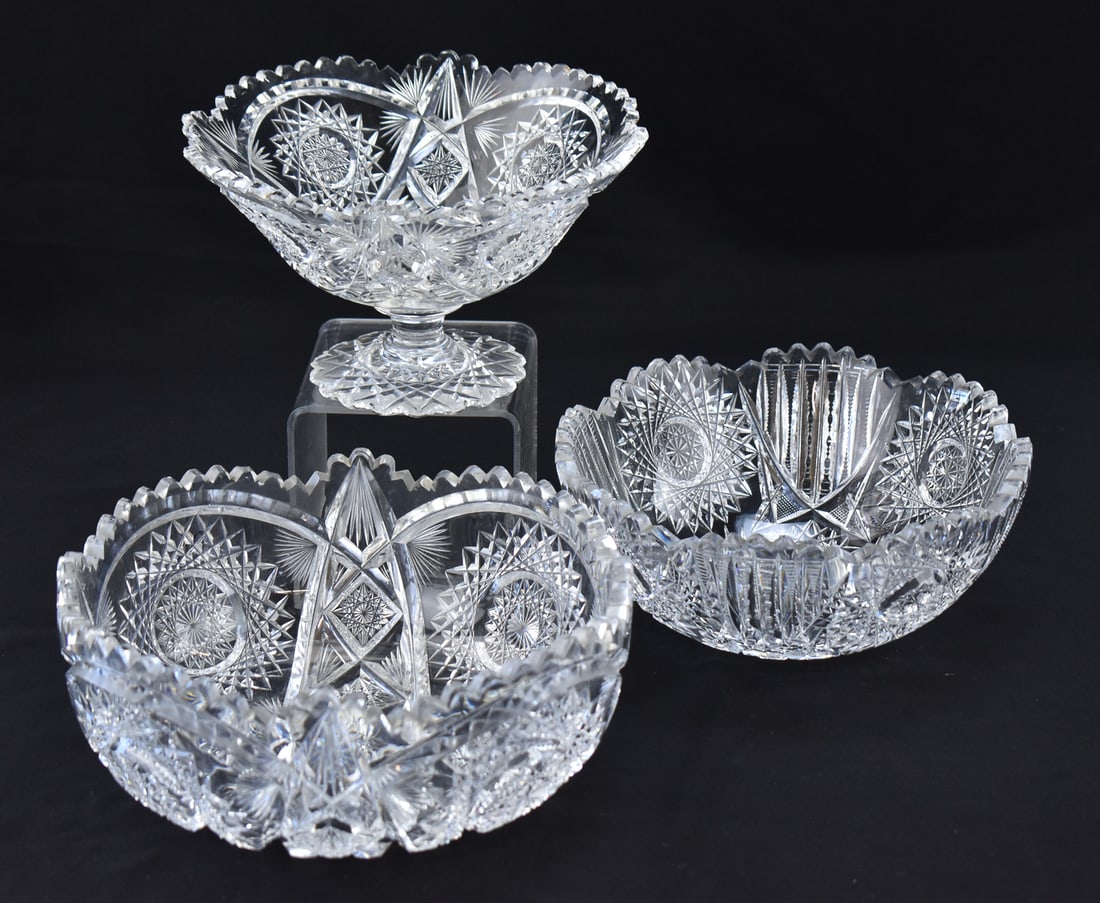 AMERICAN BRILLANT PERIOD CUT CRYSTAL BOWLS & COMPOTE, LIBBEY (1 of 2)