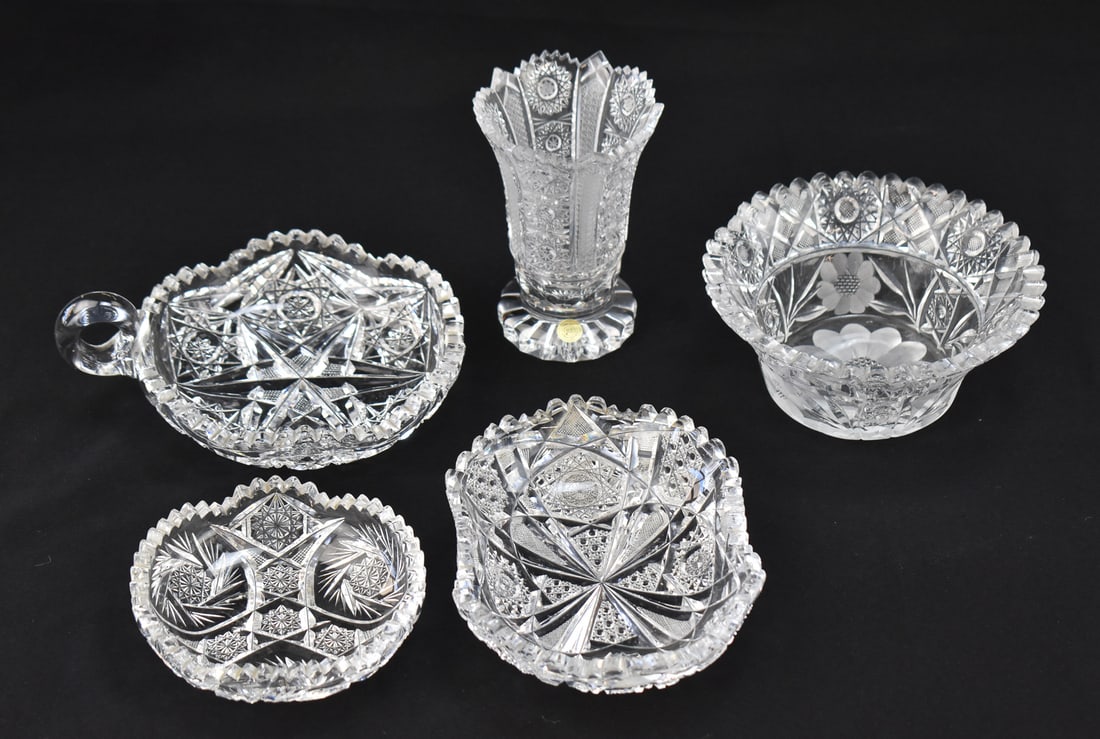 AMERICAN BRILLIANT PERIOD CUT CRYSTAL DISHES & VASE (1 of 3)