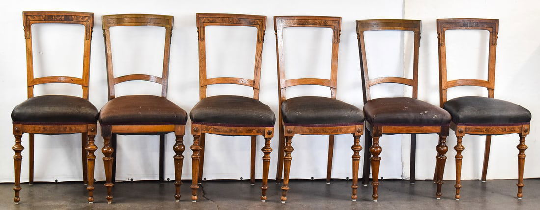 SET OF SIX ANTIQUE BIEDERMEIER-STYLE BURL INLAY DINING CHAIRS (1 of 4)