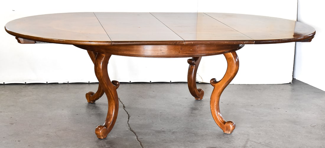 ANTIQUE FRENCH PROVINCIAL BURL-WALNUT DINING TABLE WITH MARQUETRY INLAY & CABRIOLE LEGS (1 of 5)