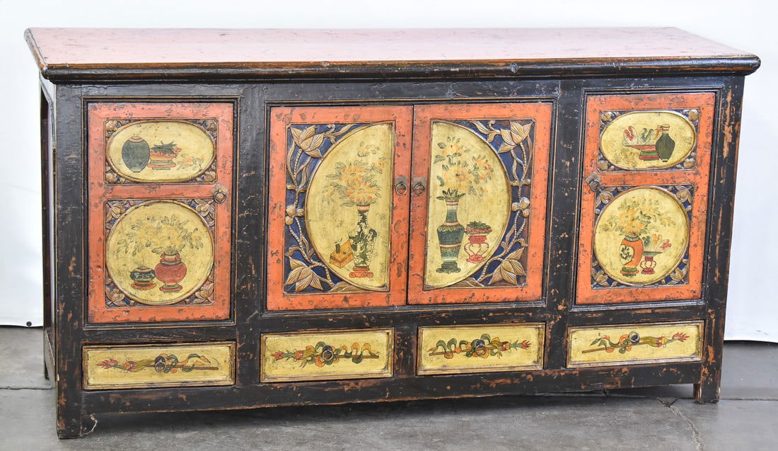 MONGOLIAN PAINTED PINE SIDEBOARD - 3