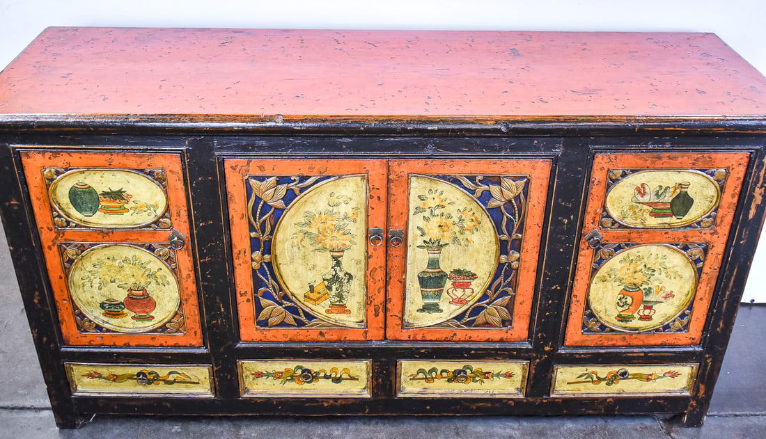 MONGOLIAN PAINTED PINE SIDEBOARD - 4