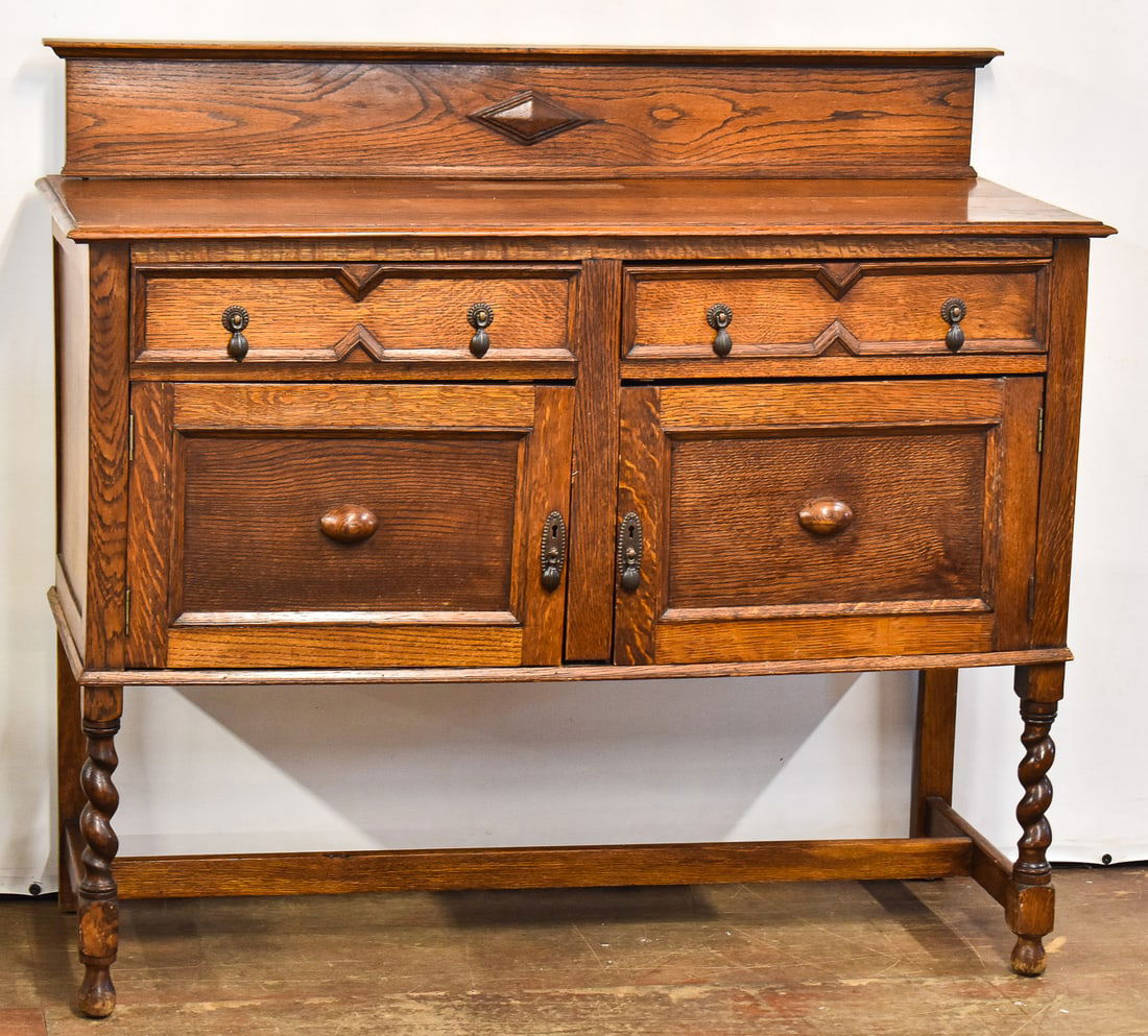 ANTIQUE JACOBEAN-REVIVAL QUARTERSAWN OAK BARLEY TWIST SIDEBOARD (1 of 2)