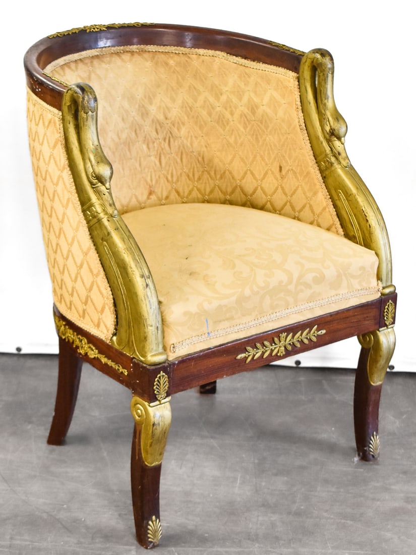 FRENCH EMPIRE STYLE BARREL STYLE CLUB CHAIR (1 of 4)
