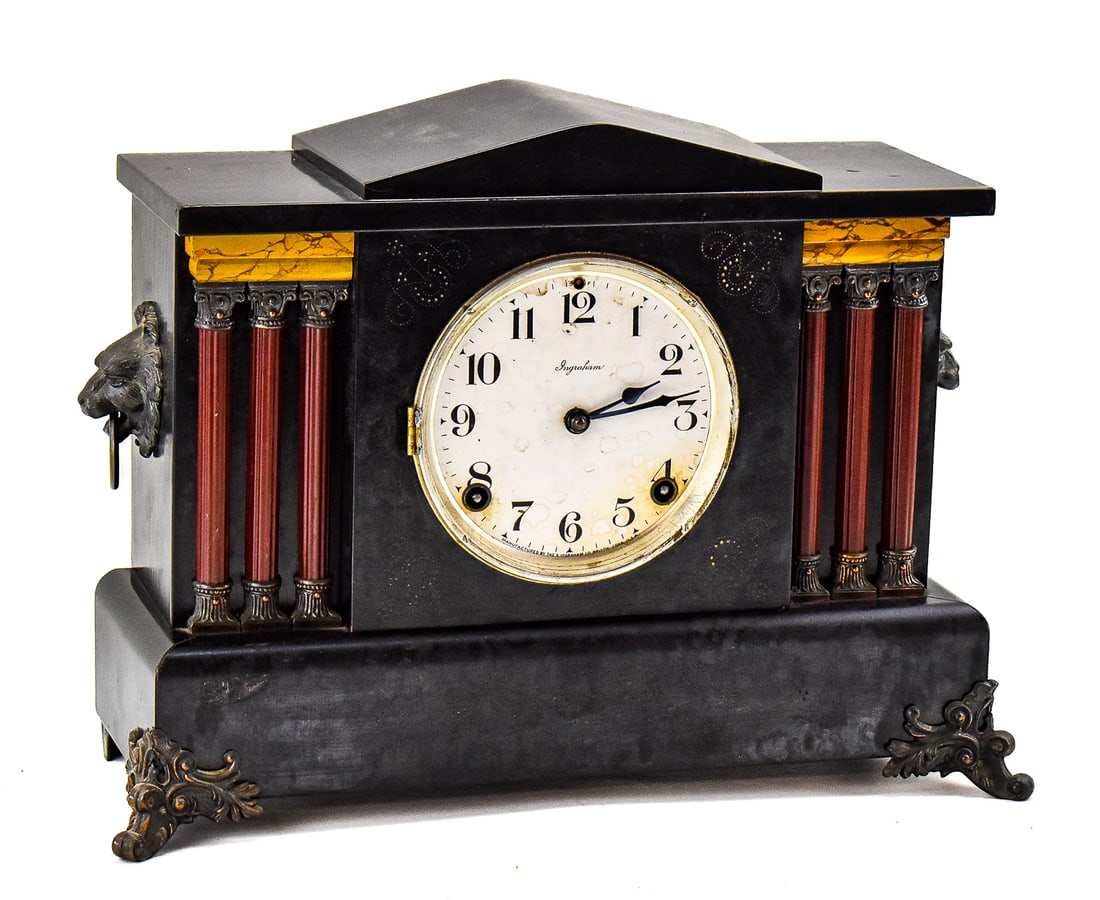 8-DAY TIME AND STRIKE MANTLE CLOCK, E. INGRAHAM CO. (1 of 5)