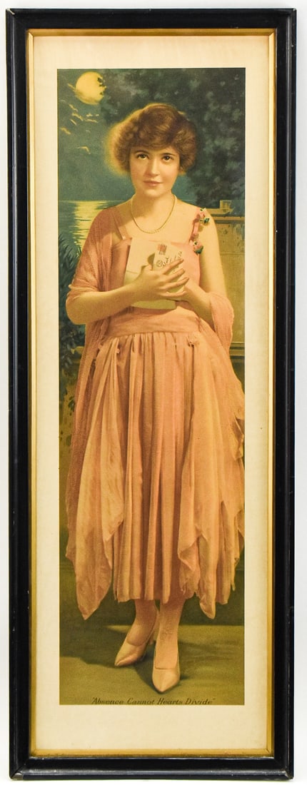 1921 POMPEIAN BEAUTY 'ABSENCE CANNOT HEARTS DIVIDE''YARD LONG ADVERTISING LITHOGRAPH (1 of 3)