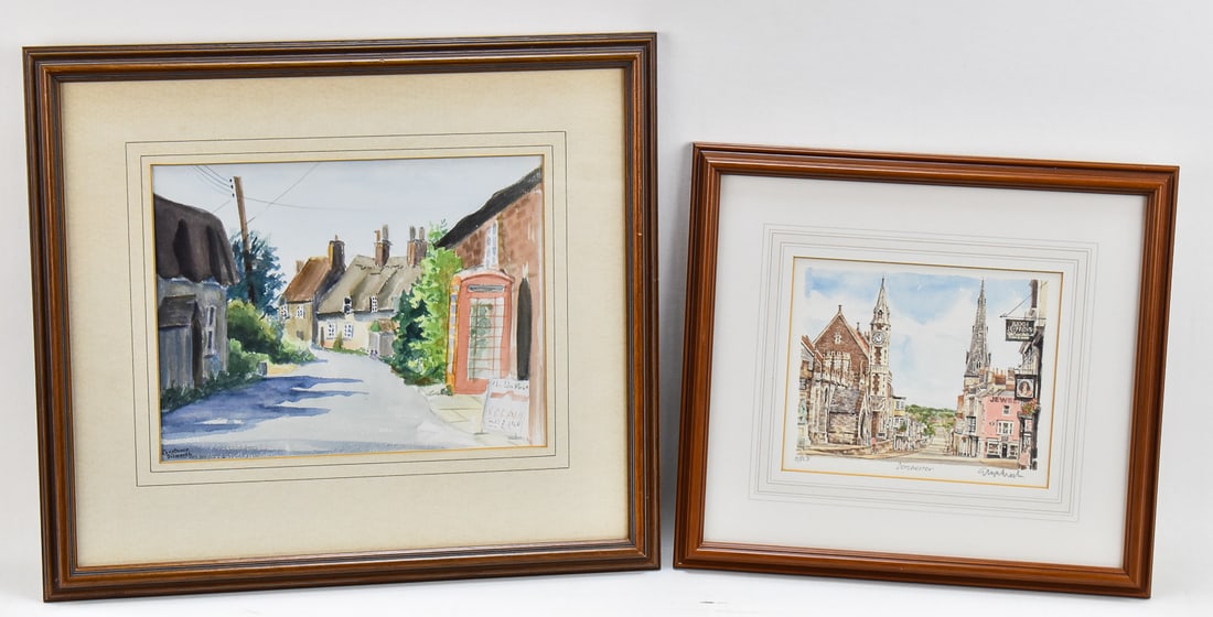 PAIR OF FRAMED BRITISH ARTWORKS, WATERCOLOR & PRINT (1 of 4)