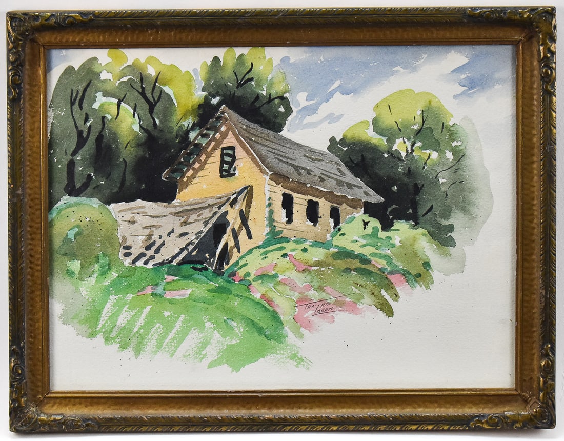 THAYNE LOGAN 'COTTAGE IN THE WOODS' WATERCOLOR (1 of 4)