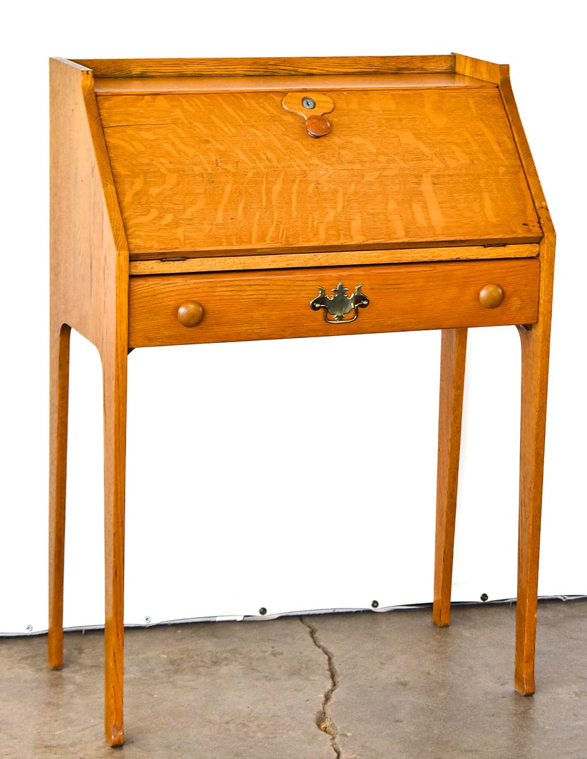 GOLDEN OAK DROP-LEAF SECRETARY DESK; C. 1900s (1 of 3)