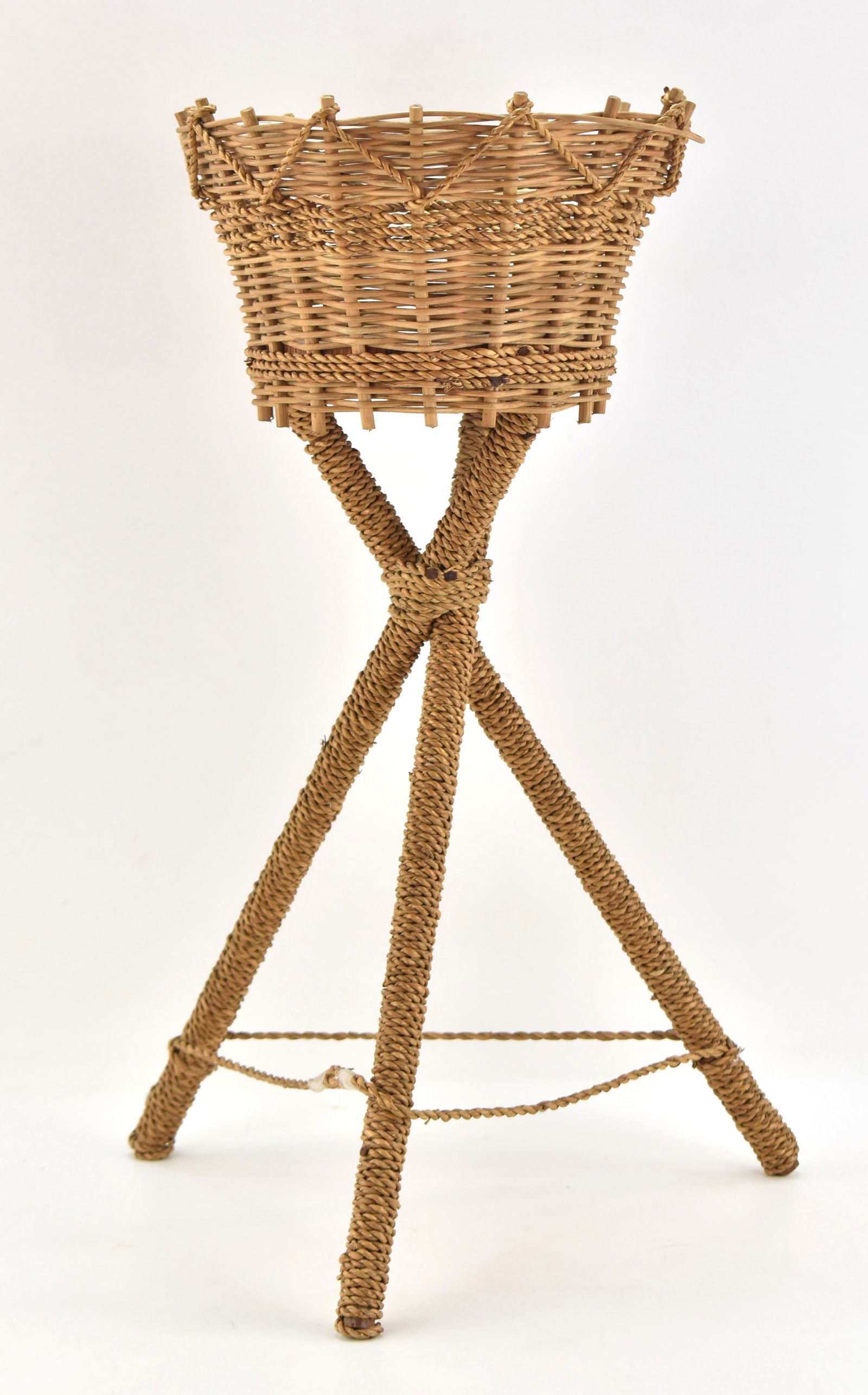 WOVEN WICKER & ROPE TRIPOD PLANT STAND (1 of 3)