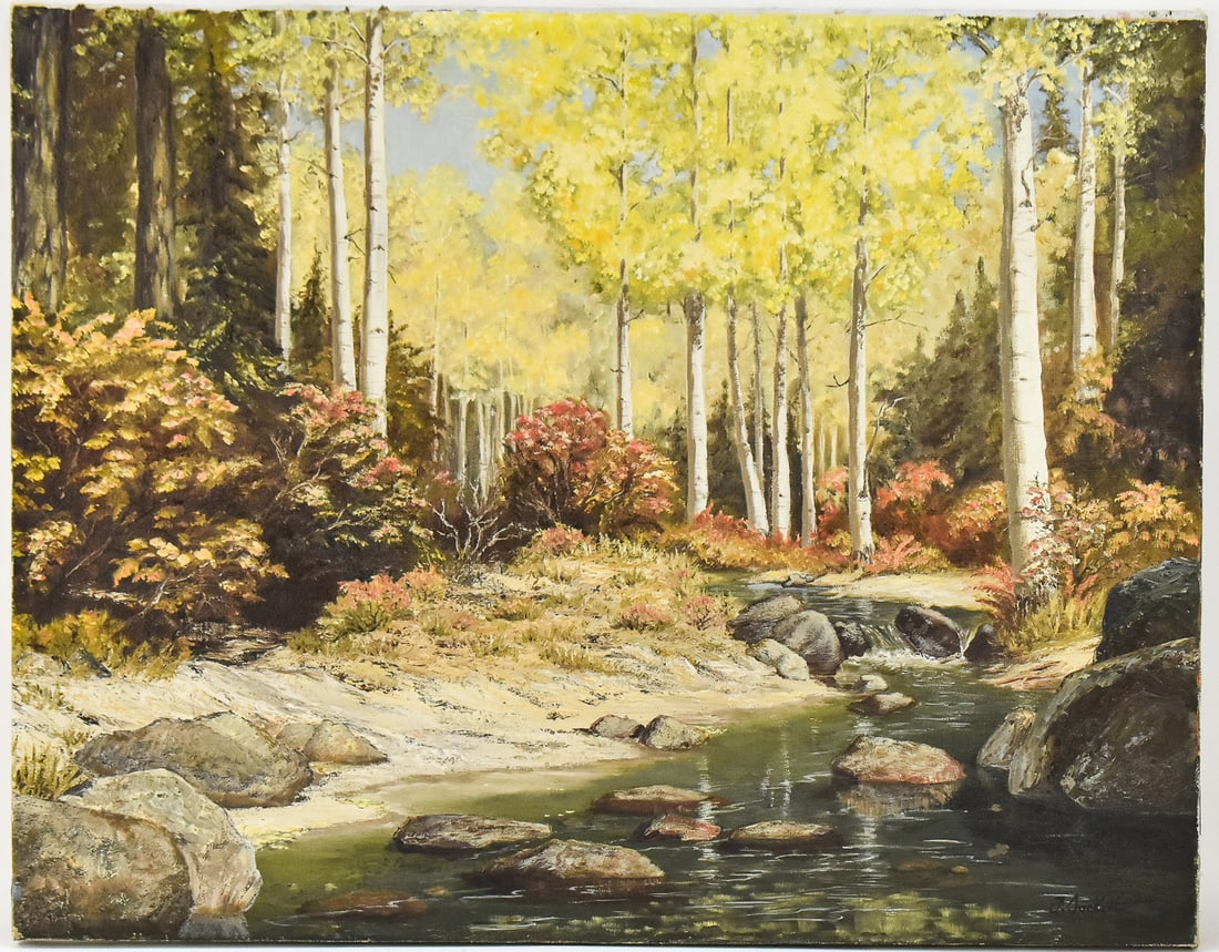 FLORENCE SACKETT STREAMSIDE LANDSCAPE OIL PAINTING (1 of 3)