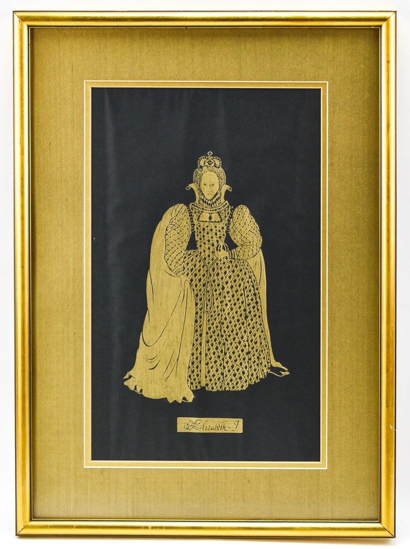 'QUEEN ELIZABETH I' BRASS RUBBING ON PAPER (1 of 3)