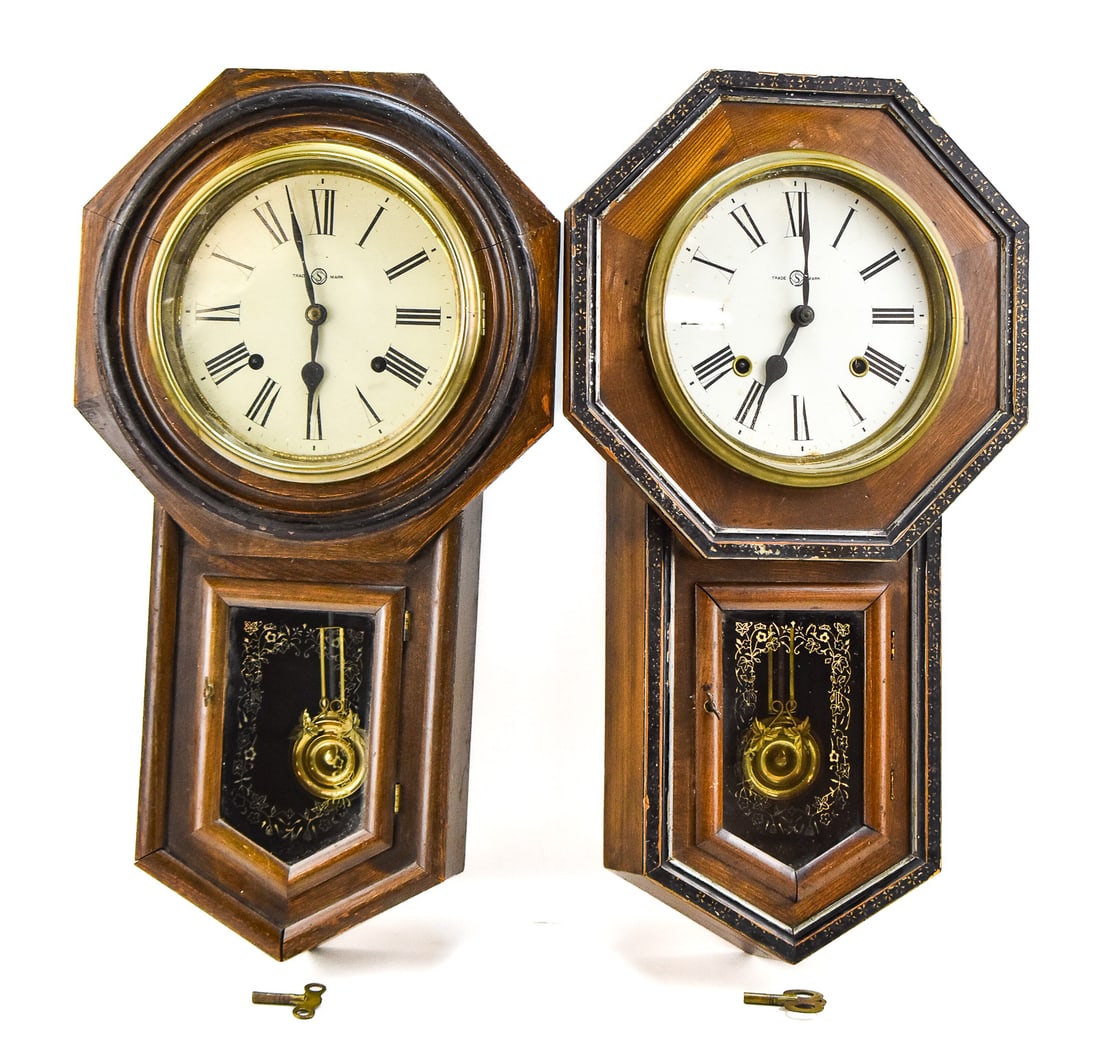 PAIR OF 8-DAY REGULATOR WALL CLOCKs, SEIKOSHA, EARLY 1900's (1 of 3)