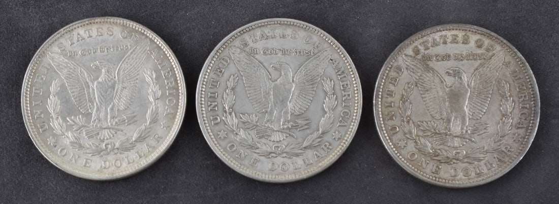 THREE 1921 MORGAN SILVER DOLLARS - 2