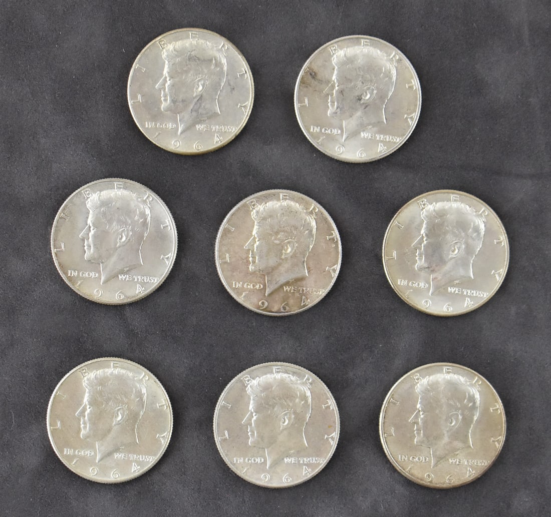 8 U.S. KENNEDY HALF-DOLLARS FROM 1964 (1 of 2)
