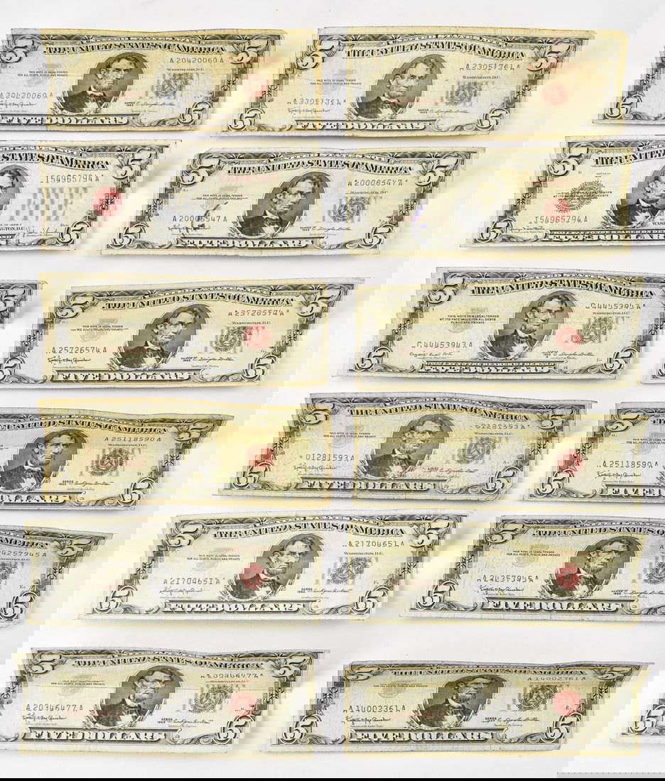 12 U.S. $5 RED SEAL NOTES INCLUDING 1 STAR NOTE (1 of 3)