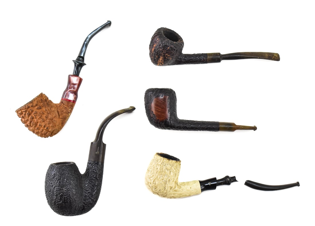 ESTATE PIPE ASSORTMENT: EDWARD'S, SCANDIA, DON ROBERTO, & MORE: This lot includes the following estate pipes: Edward's Algerian briar EF1, Scandia Denmark 748, Don Roberto "Oom Paul" 9618, Royal Danish "?897", meerschaum estate pipe, and two mouthpieces. The