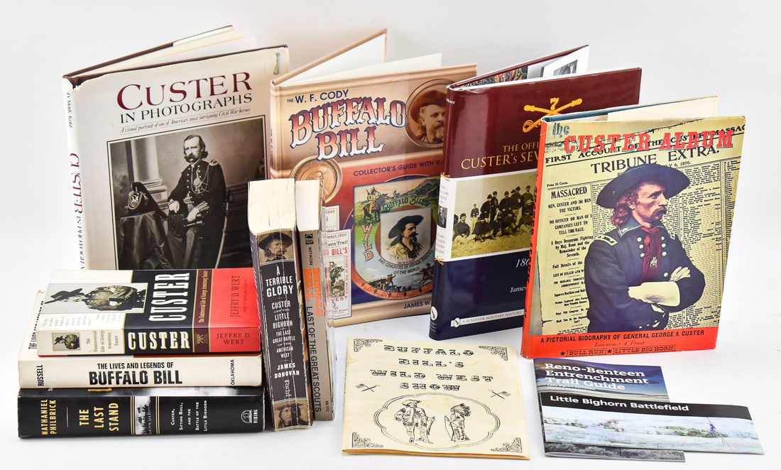 GENERAL CUSTER & BUFFALO BILL RELATED BOOKS: SIGNED 'THE W.F. BUFFALO BILL COLLECTOR'S GUIDE' & MORE: This lot includes the following books relating to General Custer and Buffalo Bill: D. Mark Katz "Custer in Photographs" published by Bonanza Books in 1990, James B. Klokner "The Officer Corps of Custe