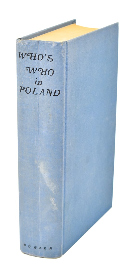 WHO'S WHO IN POLAND BY BOWKER HARDCOVER BOOK: A hardcover book titled Who's Who In Poland by Bowker that is completely blank inside. The book measures 9.25" H x 6.25" W x 2" D.