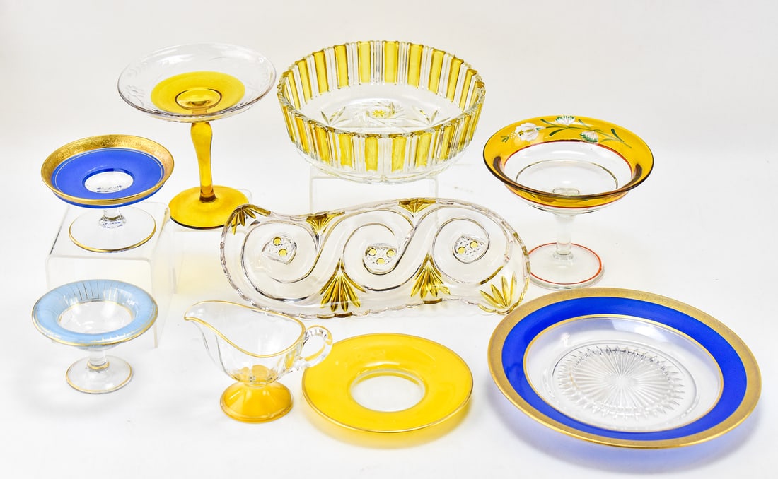 GLASSWARE ASSORTMENT: CHEESE & CRACKER SET, FOOTED SHERBERT, RELISH DISH, & MORE (1 of 5)