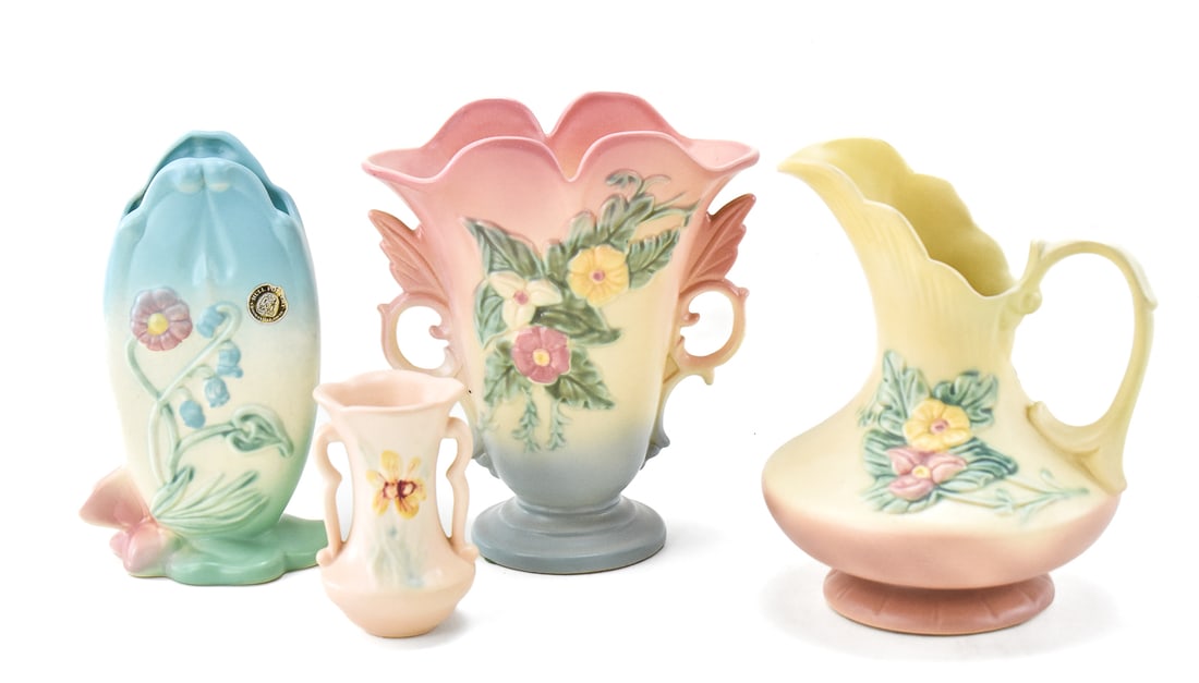 HULL: 'IRIS' VASE, 'BOW KNOT' VASE, 'WILDFLOWER' EWER AND VASE (1 of 3)